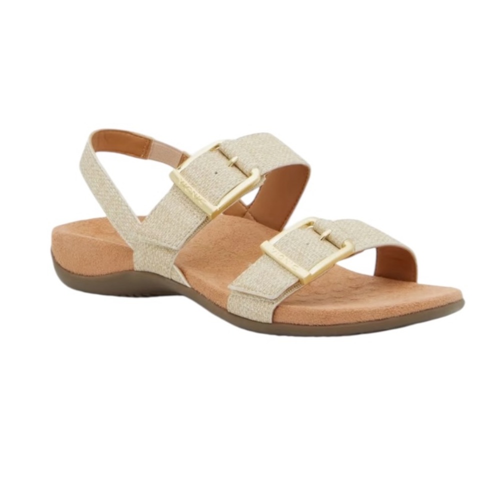 Vionic Women's Beige Gold Buckle Slingback Sandals